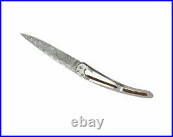 Deejo Prestige Folding Knife 3 Damascus Steel Blade Snakewood/Titanium Handle