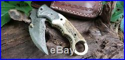 Deer Antler Folding Damascus Karambit Stag Horn Pocket Knife Outdoors (NR20)