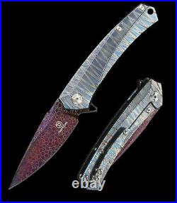 Defcon Barracuda Limited Edition Folding Knife 4 Damascus Steel Blade Titanium