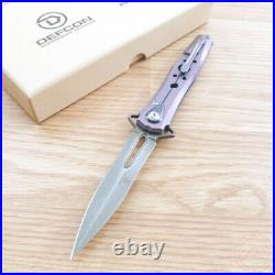 Defcon JK Stilleto Folding Knife 3.75 Damascus Steel Blade Titanium Handle