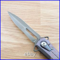 Defcon JK Stilleto Folding Knife 3.75 Damascus Steel Blade Titanium Handle