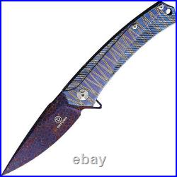 Defcon TF4330 Framelock Blue Anondized Timascus Damascus Steel Folding Knife