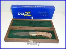 Delta Z DZ-5205-MW Brown Maple Burl Liner Damascus Lockback Folding Knife