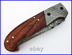 Deluxe Handmade Damascus Steel Pocket Knife Wood Handle W Sheath AT-1555