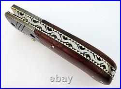 Deluxe Handmade Damascus Steel Pocket Knife Wood Handle W Sheath AT-1555