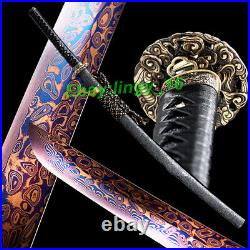 Dragon Tsuba Japanese Dao Sword Samurai Katana Folded Damascus Steel Sharp Knife