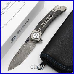 Dreamtech FrameLock 3.25 Damascus Titanium Carbon Fiber Folding Knife K610TCD