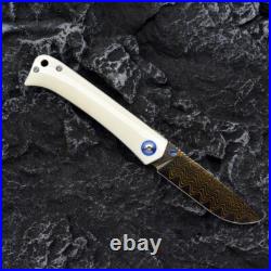 Drop Point Folding Knife Hunting Survival Camping Tactical Damascus Steel Bone S