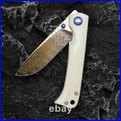 Drop Point Folding Knife Hunting Survival Camping Tactical Damascus Steel Bone S