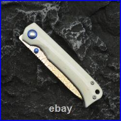 Drop Point Folding Knife Hunting Survival Camping Tactical Damascus Steel Bone S