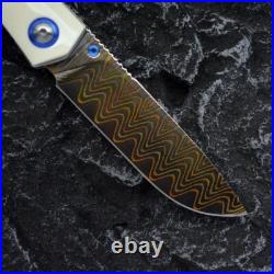 Drop Point Folding Knife Hunting Survival Camping Tactical Damascus Steel Bone S