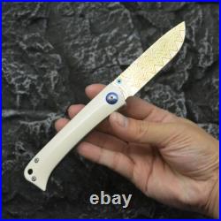 Drop Point Folding Knife Hunting Survival Camping Tactical Damascus Steel Bone S