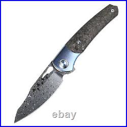 Drop Point Folding Knife Pocket Hunting Camp Survival Damascus Steel Titanium CF