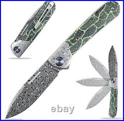 Drop Point Folding Knife Pocket Hunting Survival Camping Army Damascus Steel G10