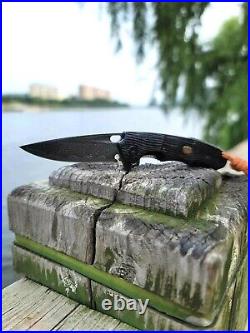 Drop Point Folding Knife Pocket Hunting Survival Damascus Steel Wood Handle EDC