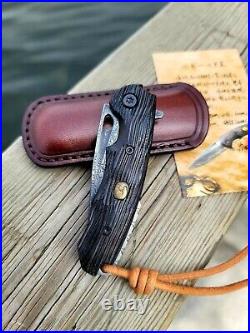 Drop Point Folding Knife Pocket Hunting Survival Damascus Steel Wood Handle EDC