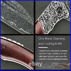 Drop Point Folding Knife Pocket Hunting Survival Damascus Steel Wood Handmade 4