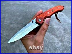 Drop Point Folding Knife Pocket Hunting Survival Tactical Combat Damascus Steel