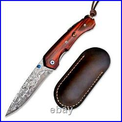 Drop Point Folding Knife Pocket Hunting Survival Tactical Combat Damascus Steel