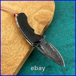 Drop Point Folding Knife Pocket Hunting Survival Tactical Forged Damascus Steel