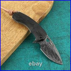 Drop Point Folding Knife Pocket Hunting Survival Tactical Forged Damascus Steel