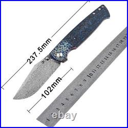 Drop Point Folding Knife Pocket Hunting Survival Wild Damascus Steel Titanium CF