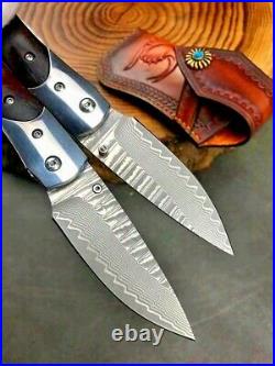 Drop Point Folding Knife Pocket Hunting Tactical Combat Forged Damascus Steel 3