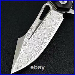 Drop Point Folding Knife Pocket Hunting Wild Tactical Damascus Steel Wood Handle