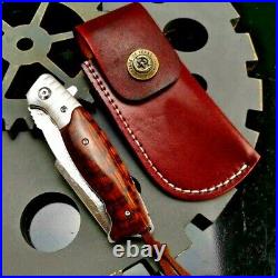 Drop Point Knife Folding Pocket Hunting Survival Combat Damascus Steel Handmade