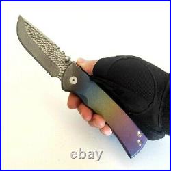 Drop Point Knife Folding Pocket Hunting Survival Damascus Steel Titanium Handle