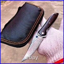 Drop Point Knife Folding Pocket Hunting Survival Tactical Damascus Steel Premium