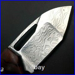 Drop Point Knife Folding Pocket Hunting Survival Tactical Damascus Steel Wood 2