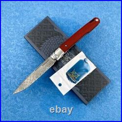Drop Point Knife Folding Pocket Hunting Survival Wild Outdoor Damascus Steel G10