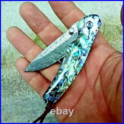 Drop Point Knife Folding Pocket Hunting Tactical Damascus Steel Shell Handle EDC