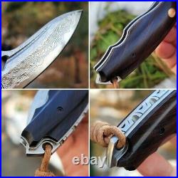 Drop Point Pocket Folding Knife Hunting Survival VG10 Damascus Steel Wood Handle