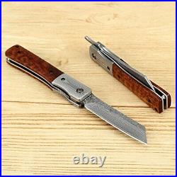 Durable Damascus Steel Folding Knife with Snake Wood Handle 7.5 Inch Length