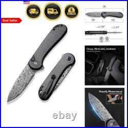 EDC Folding Knife Damascus Blade Pocket Knife Utility Knife with Deep Carry Clip