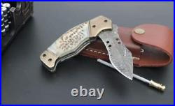 Everyday Carry Folding Knife Custom Hand Made Damascus Steel Blade Pocket Knife