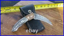 Exclusive Handcrafted Damascus Steel Hunting Folding Knife, Camping Knife