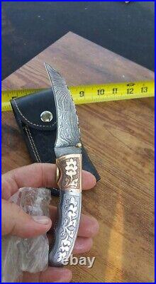 Exclusive Handcrafted Damascus Steel Hunting Folding Knife, Camping Knife