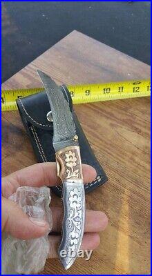 Exclusive Handcrafted Damascus Steel Hunting Folding Knife, Camping Knife