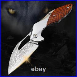 Exotic Handmade Forged VG 10 Damascus Steel Folding Knife With Snake wood Handle