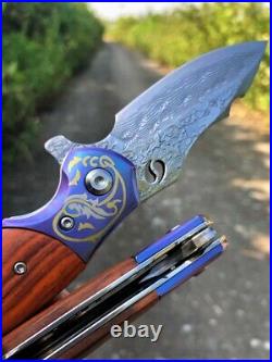 Exquisite Handmade Forged VG 10 Damascus Steel Collectible Pocket Folding Knife