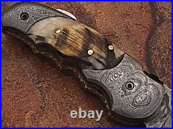 Eye Catching Damascus Steel Folding Knife, Hand Made 10 Pcs Lot