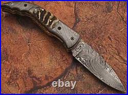 Eye Catching Damascus Steel Folding Knife, Hand Made 10 Pcs Lot