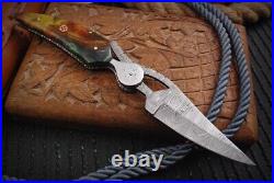 Feather Style Damascus Blade Pocket (Folding) Knife With Resin Handle