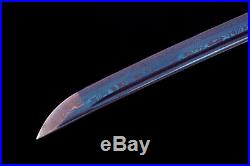 Folded Blue Damascus Steel Full Tang Japanese Samurai Sword Katana Sharp Knife