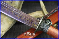 Folded Blue Damascus Steel Sharp KungFu Short Dao Chinese Saber Sword Qing Knife