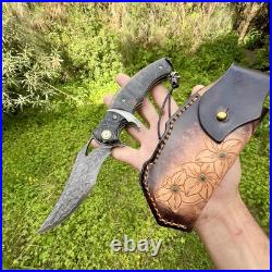 Folding Knife Damascus Steel Black Luxury Wood Stabilized Bead EDC Custom #290