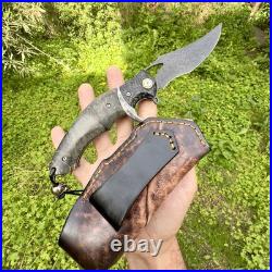 Folding Knife Damascus Steel Black Luxury Wood Stabilized Bead EDC Custom #290